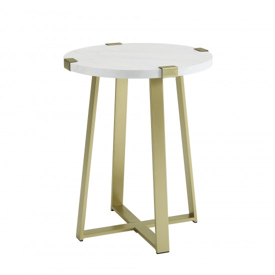 Faux Wrap Leg Modern Side Table - Faux White Marble/Gold