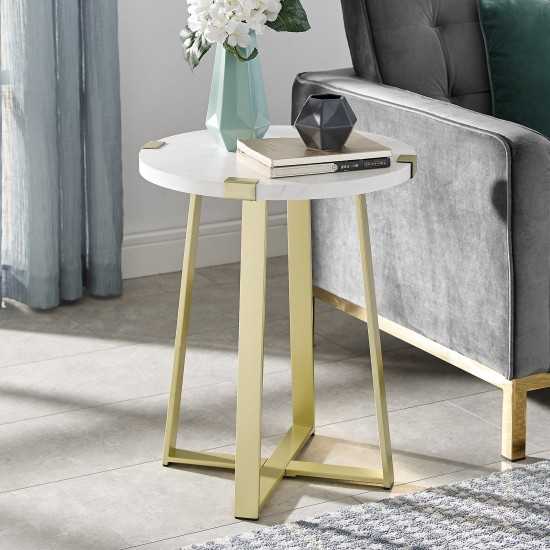 Faux Wrap Leg Modern Side Table - Faux White Marble/Gold