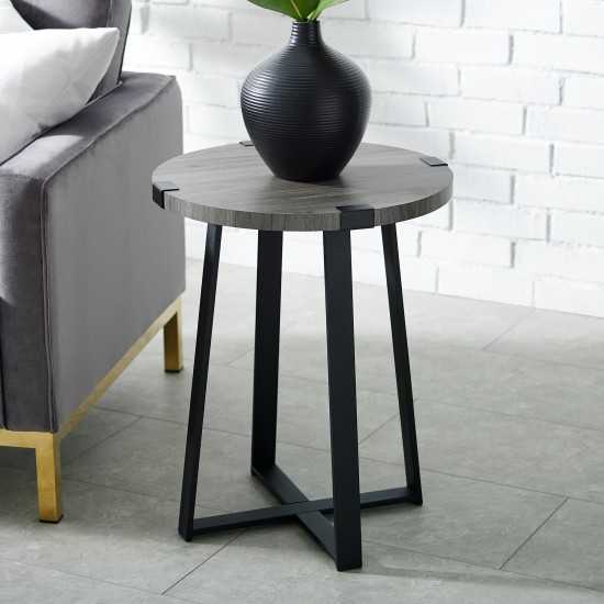 Faux Wrap Leg Rustic Side Table - Slate Grey