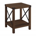Metal X Rustic Wood Side Table - Dark Walnut