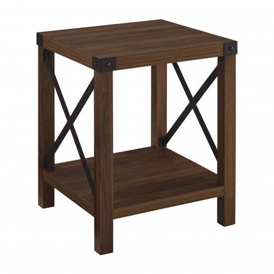 Metal X Rustic Wood Side Table - Dark Walnut