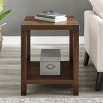 Metal X Rustic Wood Side Table - Dark Walnut