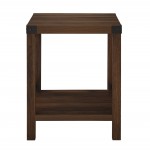 Metal X Rustic Wood Side Table - Dark Walnut