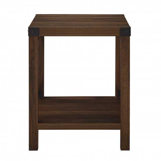 Metal X Rustic Wood Side Table - Dark Walnut