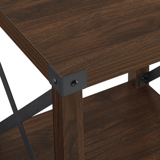 Metal X Rustic Wood Side Table - Dark Walnut