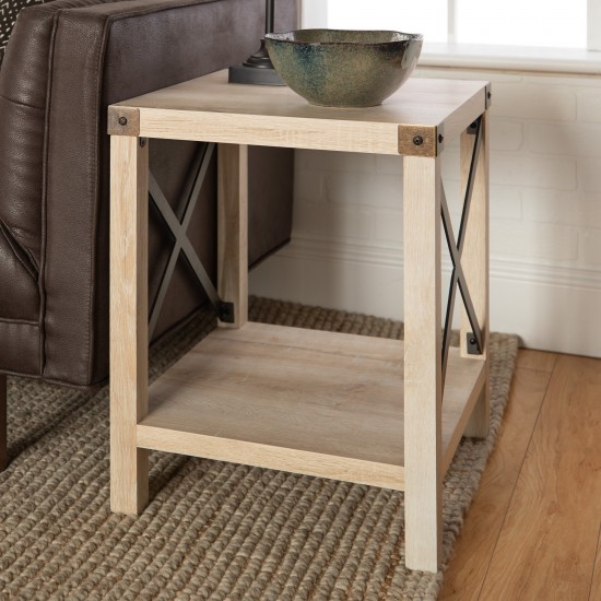 Metal X Rustic Wood Side Table - White Oak