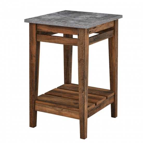 Parker 18" Farmhouse Trim Side Table - Dark Concrete/Rustic Oak