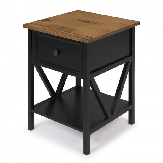 Natalee 19" 1 Drawer Wood Side Table - Rustic Oak/Black