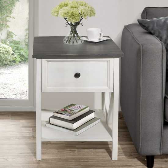 Natalee 19" 1 Drawer Wood Side Table - Grey/White Wash