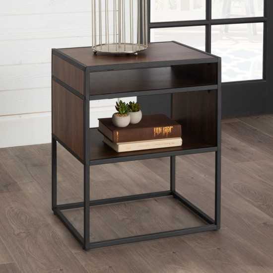 Jersey Industrial Modern Side Table - Dark Walnut