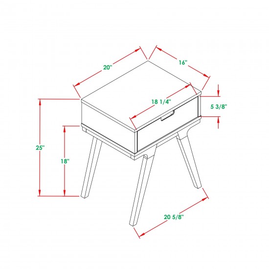 Mateo 1 Drawer Modern Side Table - Caramel