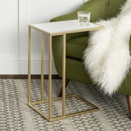 Modern End C Table - Faux White Marble/Gold