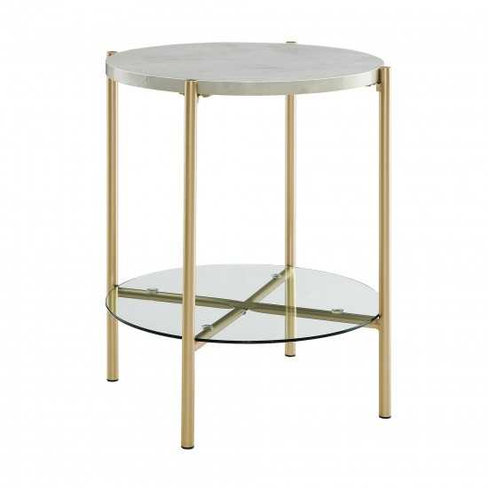 Simone Modern Round Side Table - Faux White Marble/Gold