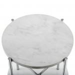 Simone Modern Round Side Table - Faux White Marble/Glass/Chrome