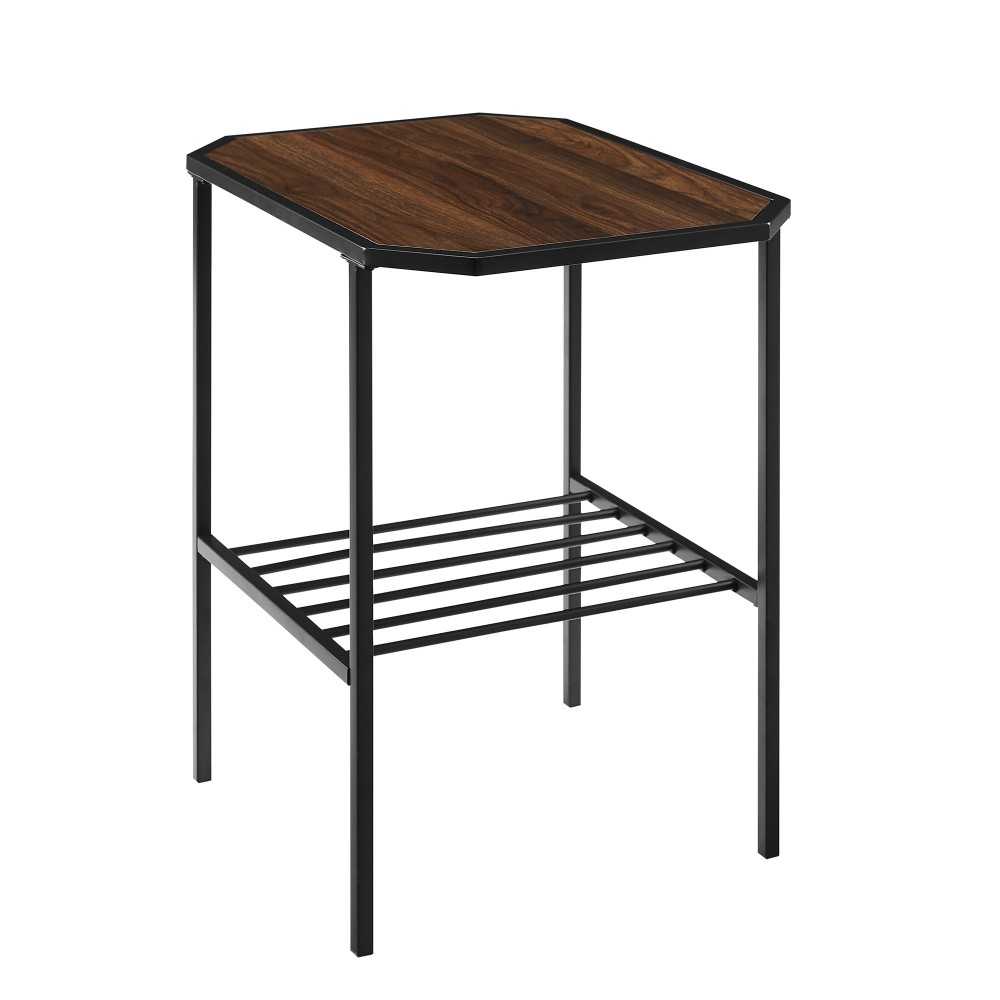 Dorothy 22" Tiered Metal and Wood Side Table - Dark Walnut