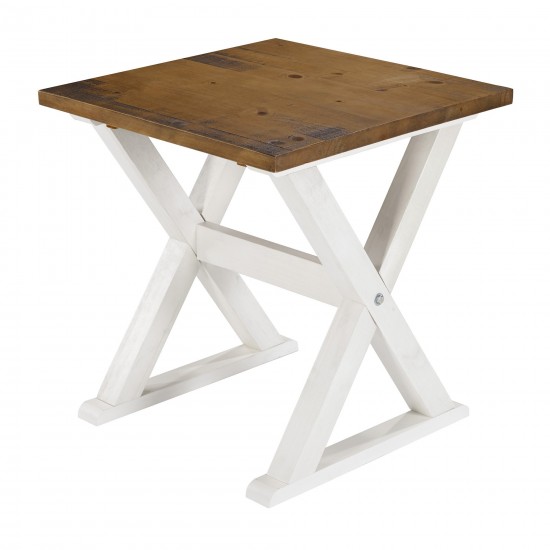 Robin 22" X Leg Solid Wood Side Table - Rustic Oak/White Wash