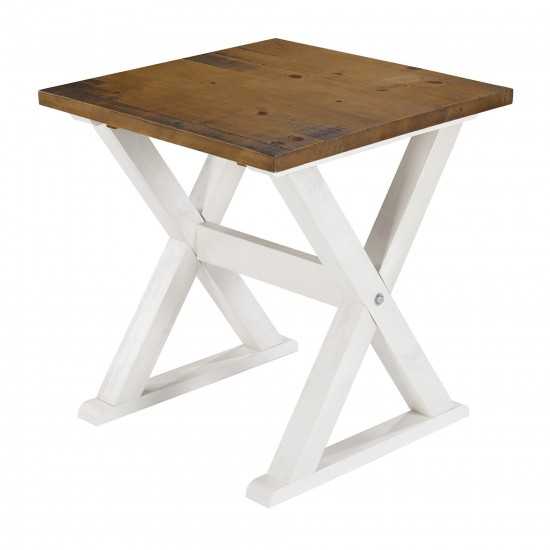 Robin 22" X Leg Solid Wood Side Table - Rustic Oak/White Wash
