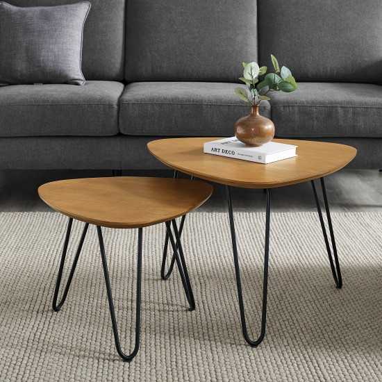 Hairpin Leg Wood Nesting Coffee Table Set - English Oak