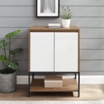 Nyman 24" 2 Door Accent Cabinet with Lower Shelf - English Oak/Solid White