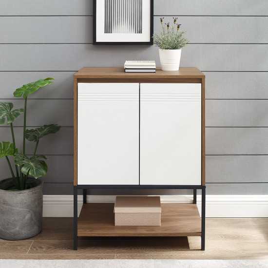 Nyman 24" 2 Door Accent Cabinet with Lower Shelf - English Oak/Solid White