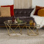 Geometric Modern Nesting Tables, Set of 2 - Glass/Gold