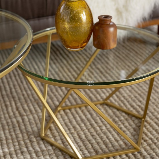 Geometric Modern Nesting Tables, Set of 2 - Glass/Gold