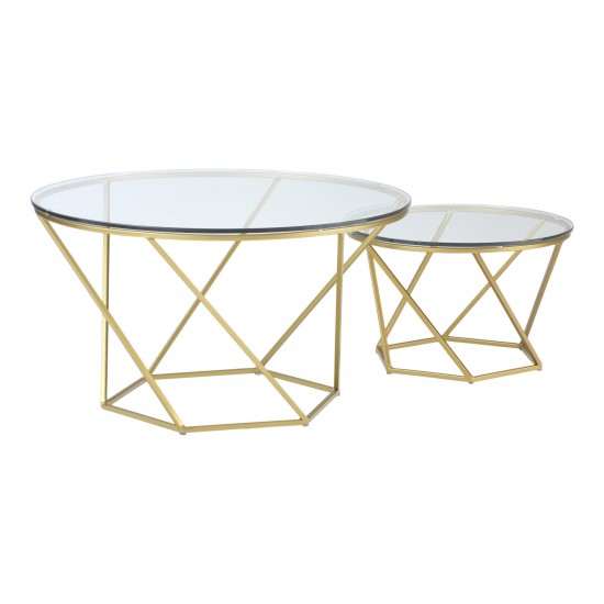 Geometric Modern Nesting Tables, Set of 2 - Glass/Gold