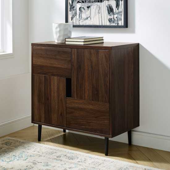 Addison 30" Modern Color Pop Accent Cabinet - Dark Walnut/Navy Interior