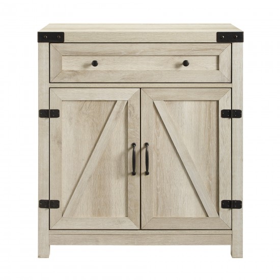 30" Farmhouse Barn Door Accent Cabinet - White Oak