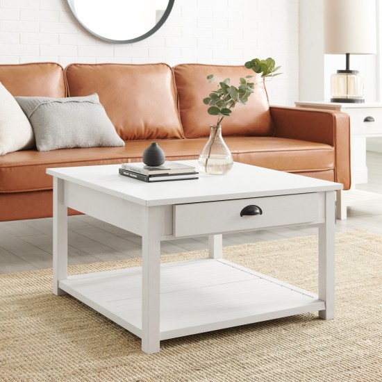 30" Square Country Coffee Table - Brushed White