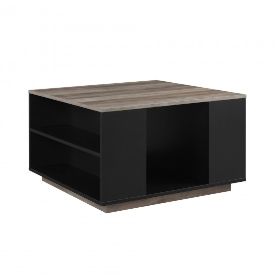 Delphyne 30" Square Storage Coffee Table - Solid Black/Grey Wash