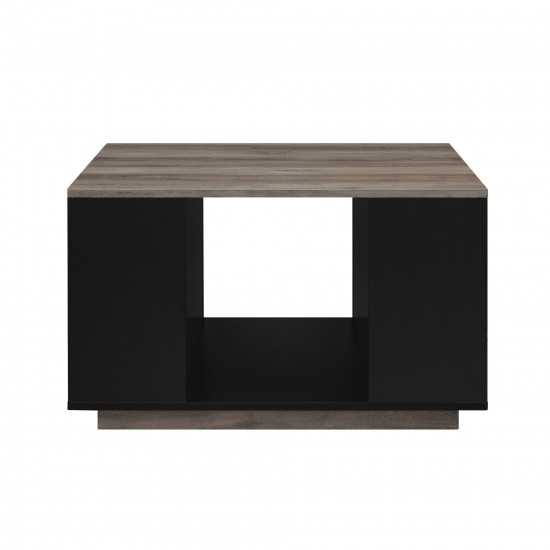 Delphyne 30" Square Storage Coffee Table - Solid Black/Grey Wash