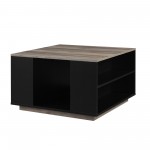 Delphyne 30" Square Storage Coffee Table - Solid Black/Grey Wash