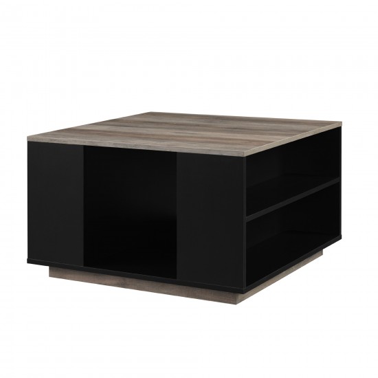 Delphyne 30" Square Storage Coffee Table - Solid Black/Grey Wash