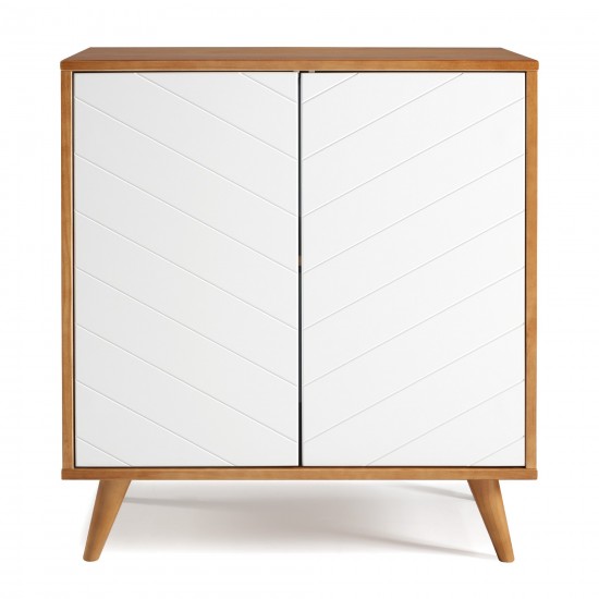 Kenswick 30" Chevron 2 Door Accent Cabinet - White/Caramel