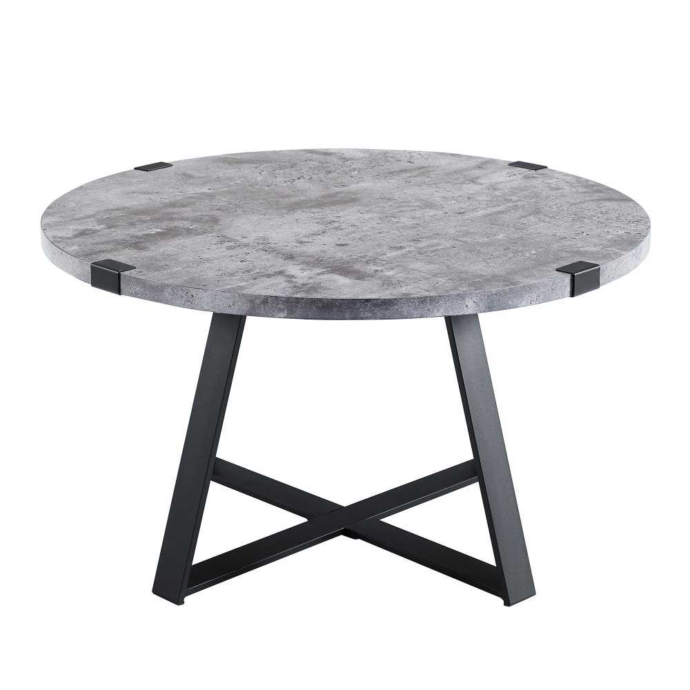 Faux Wrap Leg Urban Industrial Round Coffee Table - Faux Dark Concrete Faux Wrap Leg Urban Industrial Round Coffee Table - Faux Dark Concrete