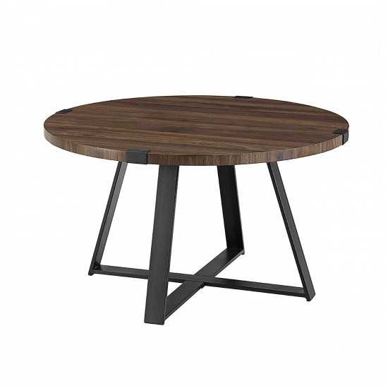 Faux Wrap Leg Urban Industrial Round Coffee Table - Dark Walnut/Black