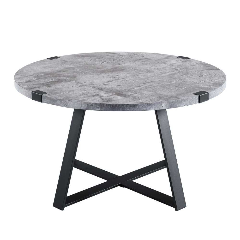 Faux Wrap Leg Urban Industrial Round Coffee Table - Grey Wash/Black