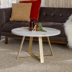 Faux Wrap Leg Urban Glam Round Coffee Table - Faux White Marble/Gold