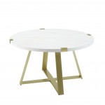 Faux Wrap Leg Urban Glam Round Coffee Table - Faux White Marble/Gold