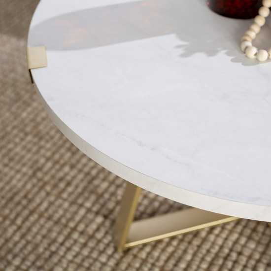 Faux Wrap Leg Urban Glam Round Coffee Table - Faux White Marble/Gold