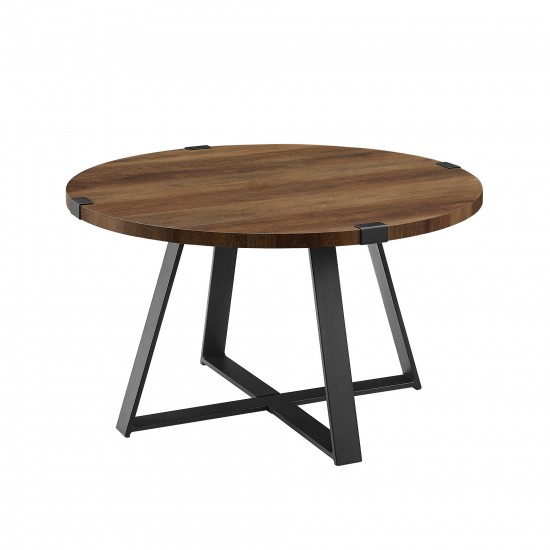 Faux Wrap Leg Urban Industrial Round Coffee Table - Rustic Oak/Black