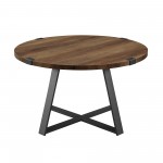 Faux Wrap Leg Urban Industrial Round Coffee Table - Rustic Oak/Black