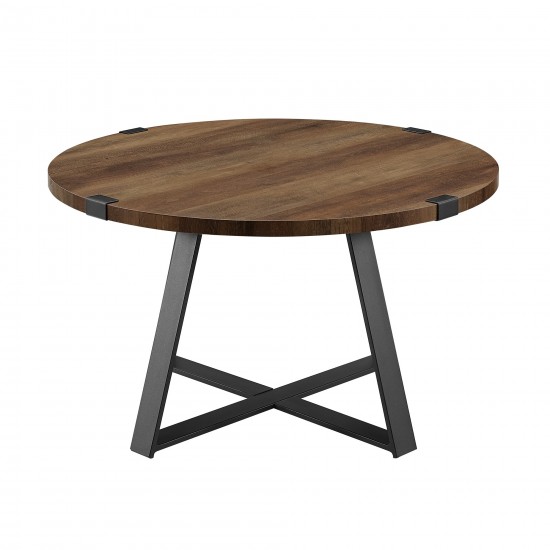 Faux Wrap Leg Urban Industrial Round Coffee Table - Rustic Oak/Black