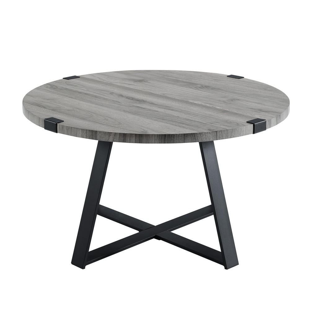 Faux Wrap Leg Urban Industrial Round Coffee Table - Slate Grey/Black