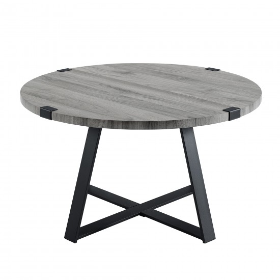 Faux Wrap Leg Urban Industrial Round Coffee Table - Slate Grey/Black