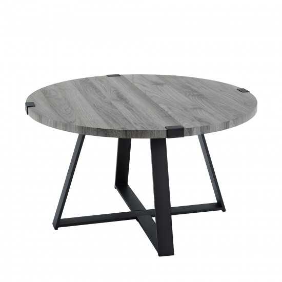 Faux Wrap Leg Urban Industrial Round Coffee Table - Slate Grey/Black