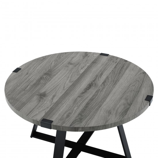 Faux Wrap Leg Urban Industrial Round Coffee Table - Slate Grey/Black