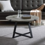 Faux Wrap Leg Urban Industrial Round Coffee Table - Slate Grey/Black