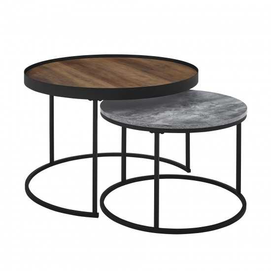 Pamela 30" Two-Tone Nesting Coffee Tables - Rustic Oak/Faux Concrete